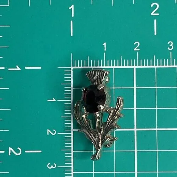 Scottish Thistle Brooch Pin With Purple Gemstone Accent - Picture 5 of 5